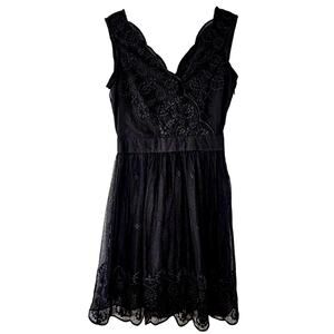 Garnet Hill Black Lace Dress Embroidered Scallop Hem Womens Size 6 Whimsygoth